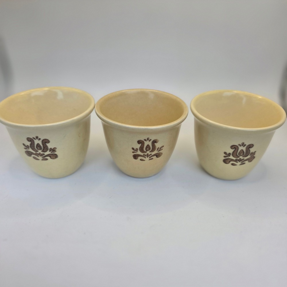 Pfaltzgraff Village Stoneware Custard Cups Ramekins Set of 3 Tan Brown Floral